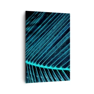 Obraz na płótnie - Makrofotografia liścia w odcieniach turkusu i granatu - 70x100cm - Faktura zieleni - Nowoczesna dekoracja ścienna do salonu i sypialni ARTTOR