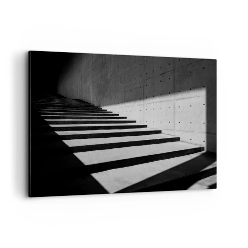 Obraz na płótnie - Schody w minimalistycznym stylu w czerni i bieli - 120x80cm - Surowa uroda modernizmu - Nowoczesna dekoracja ścienna do salonu, kuchni i sypialni ARTTOR