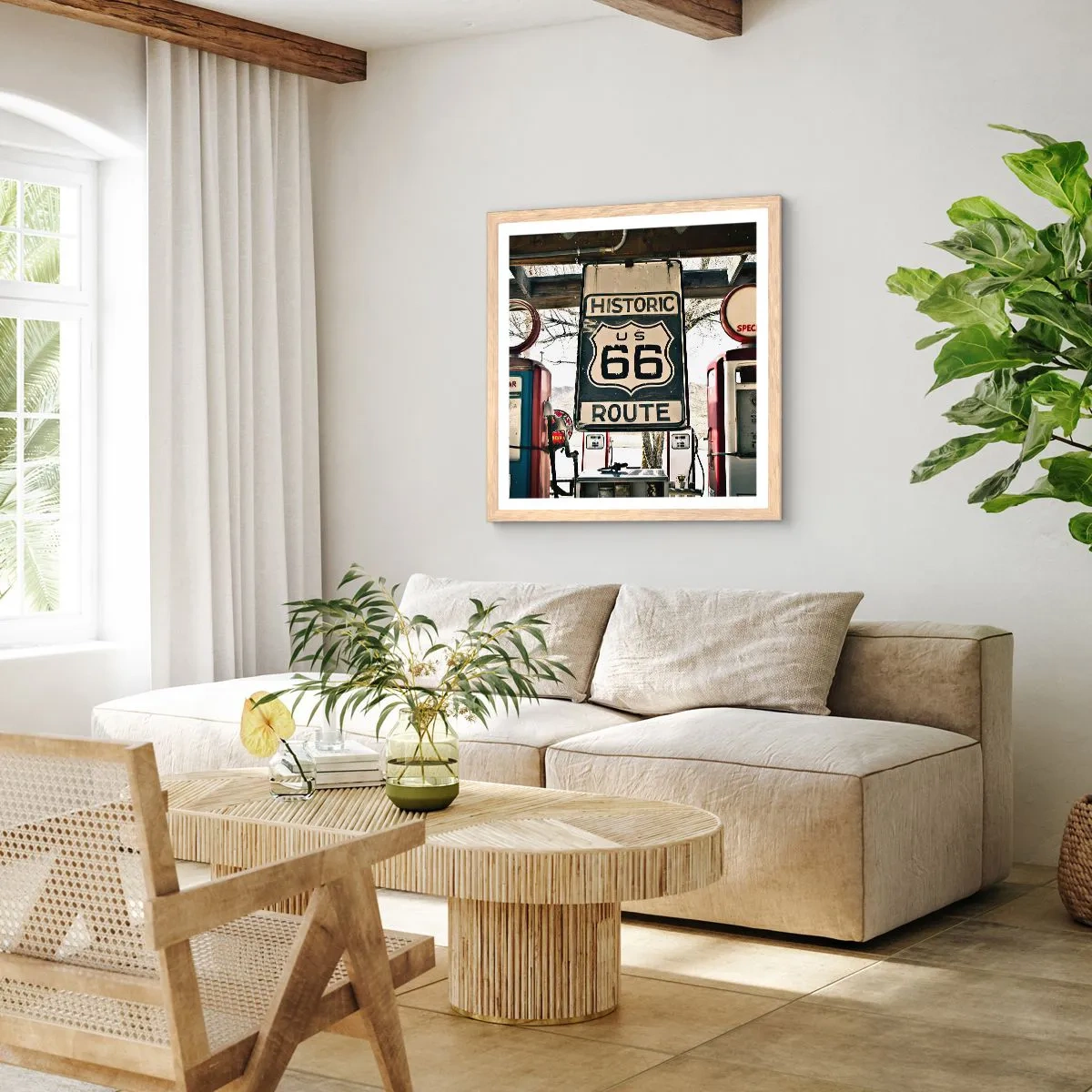 Plakat w ramie jasny dąb - Amerykańska retro podróż - 40x40 cm