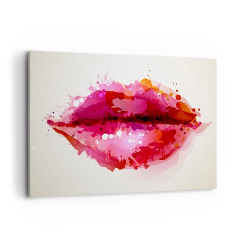 Obraz na płótnie - Abstrakcyjny motyw ust w odcieniach różu i czerwieni - 120x80cm - Czerwieńszy odcień czerwieni - Nowoczesna dekoracja ścienna do salonu, kuchni i sypialni ARTTOR