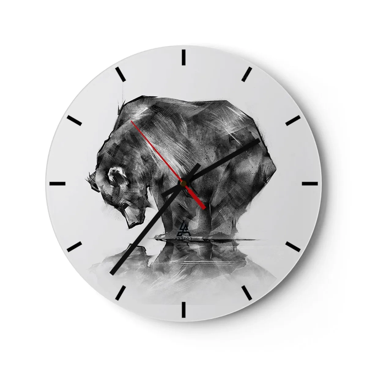 Zegar ścienny - Czarno-biały rysunek niedźwiedzia nad wodą - 30x30cm - Miło zobaczyć się z kimś bliskim - Nowoczesna dekoracja ścienna do salonu, kuchni i sypialni ARTTOR