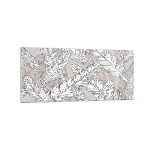Obraz na szkle - Czarno-biały wzór z liśćmi bananowca na jasnym tle - 120x50cm - Pierzasta zawierucha - Nowoczesna dekoracja ścienna do salonu i sypialni ARTTOR