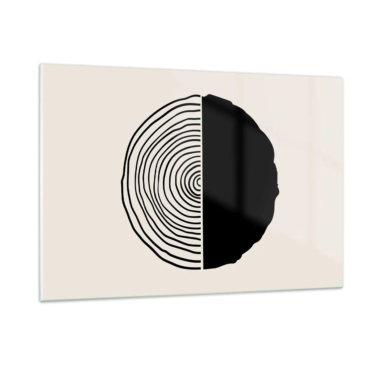 Obraz na szkle - Minimalistyczna grafika przekroju pnia drzewa w dwóch połowach - 120x80cm - Pół na pół - Nowoczesna dekoracja ścienna do salonu, kuchni i sypialni ARTTOR