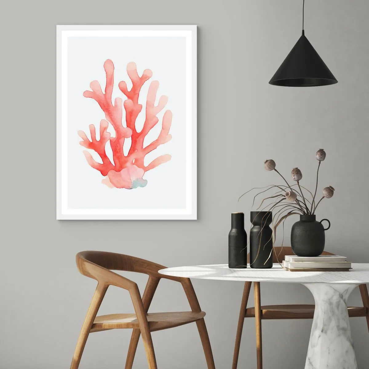 Plakat w białej ramie - Koral koloru koralowego - 70x100 cm