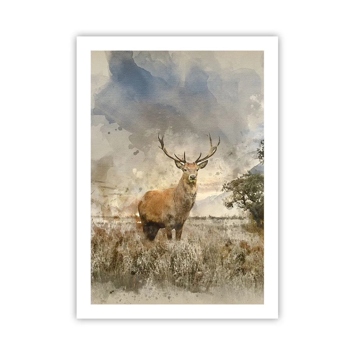 Plakat - Jeleń na tle natury w malarskim stylu - 50x70cm - Godność - siła - dostojeństwo - Nowoczesna dekoracja ścienna do salonu, kuchni i sypialni ARTTOR