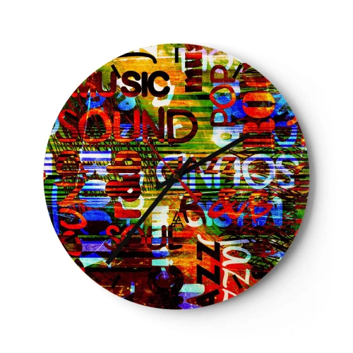 Zegar ścienny - Kolorowy motyw muzyczny z napisami - 30x30cm - Wszystkie barwy dźwięku - Nowoczesna dekoracja ścienna do salonu, kuchni i sypialni ARTTOR