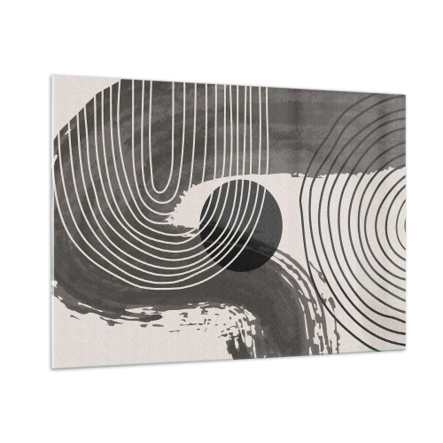 Obraz na szkle - Nowoczesna abstrakcja z czarnymi i białymi liniami i owalem - 100x70cm - Owal zwycięża - Nowoczesna dekoracja ścienna do salonu, kuchni i sypialni ARTTOR