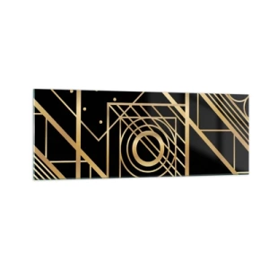 Obraz na szkle - Złote geometryczne wzory na czarnym tle - 140x50cm - Złota geometria - Nowoczesna dekoracja ścienna do salonu i sypialni ARTTOR