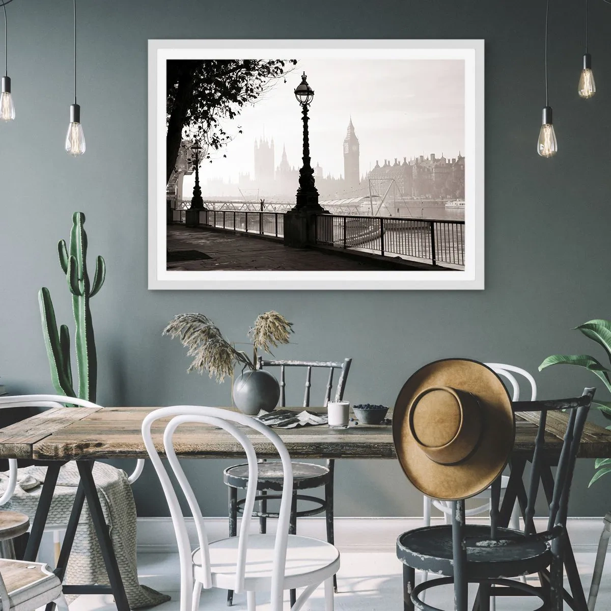 Plakat w białej ramie - Londyński poranek - 100x70 cm