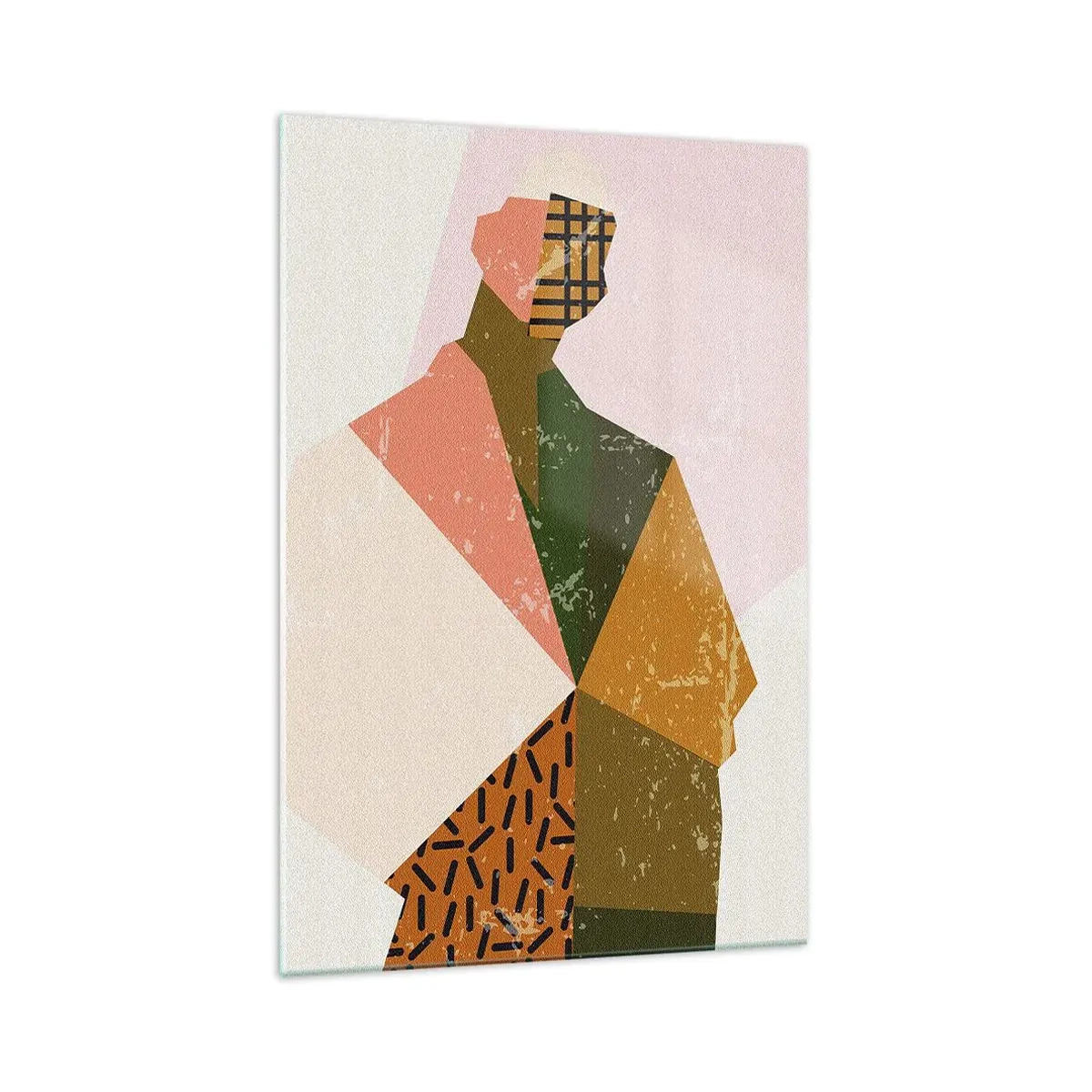 Obraz na szkle - Abstrakcyjna postać ludzka złożona z geometrycznych kształtów i wzorów - 70x100cm - Człowiek – istota złożona - Nowoczesna dekoracja ścienna do salonu i sypialni ARTTOR