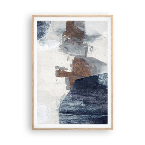 Plakat w ramie jasny dąb - Błękitno-brunatne kształty - 70x100 cm