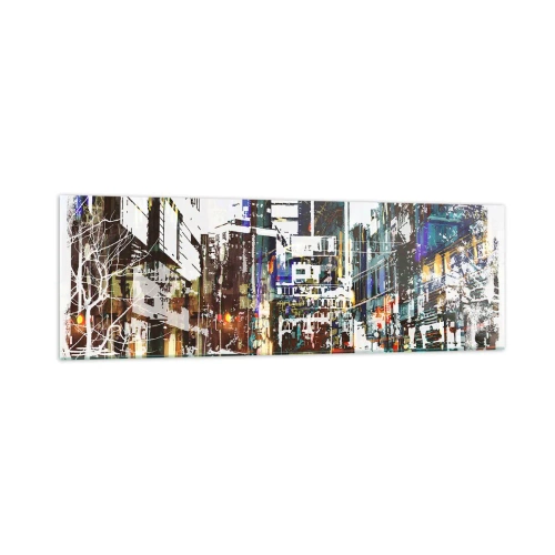 Obraz na szkle - Nowoczesny miejski pejzaż w artystycznym stylu - 160x50cm - Miasto  migotliwe - Nowoczesna dekoracja ścienna do salonu i sypialni ARTTOR