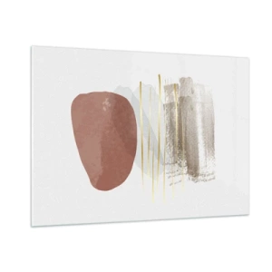 Obraz na szkle - Minimalistyczna abstrakcja z kształtami w beżu i brązie - 100x70cm - Abstrakcyjna kolumnada - Nowoczesna dekoracja ścienna do salonu, kuchni i sypialni ARTTOR