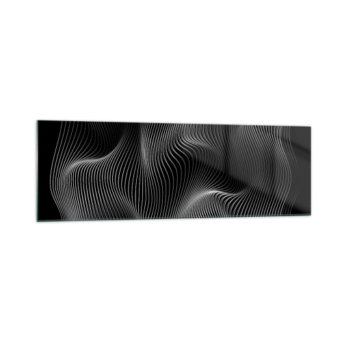 Obraz na szkle - Abstrakcyjne białe linie na czarnym tle - 160x50cm - Taniec światła w przestrzeni - Nowoczesna dekoracja ścienna do salonu i sypialni ARTTOR
