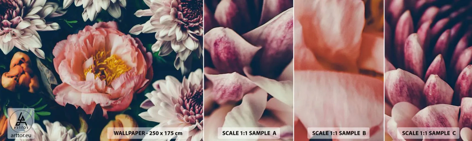 Fototapeta Próbka Samoprzylepna Deluxe Sticker - Z barokowym przepychem - Kwiaty, Piwonia, Bukiet Kwiatów - 100x30 cm