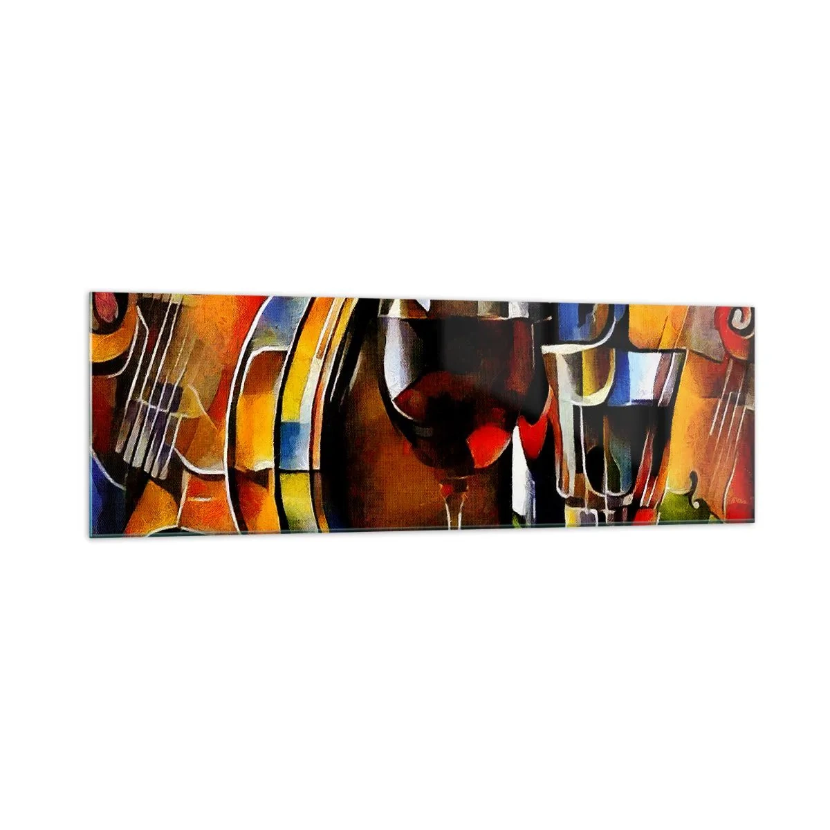 Obraz na szkle - Abstrakcyjna martwa natura z kieliszkami i instrumentami - 160x50cm - I świat nabiera barw - Nowoczesna dekoracja ścienna do salonu i sypialni ARTTOR
