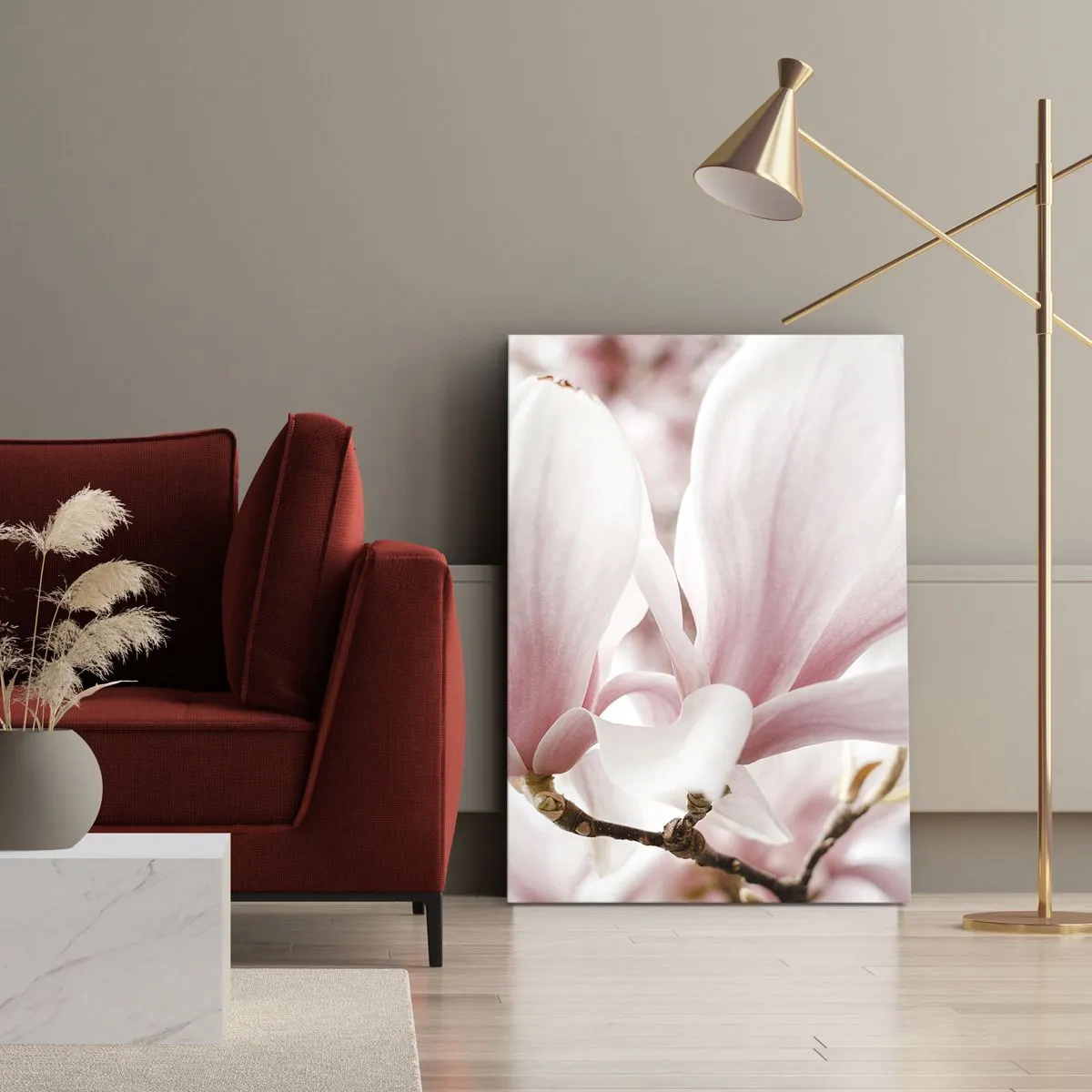 Obraz na płótnie - Delikatne kwiaty magnolii w pastelowych odcieniach - 70x100cm - Bezmiar czułości - Nowoczesna dekoracja ścienna do salonu i sypialni ARTTOR