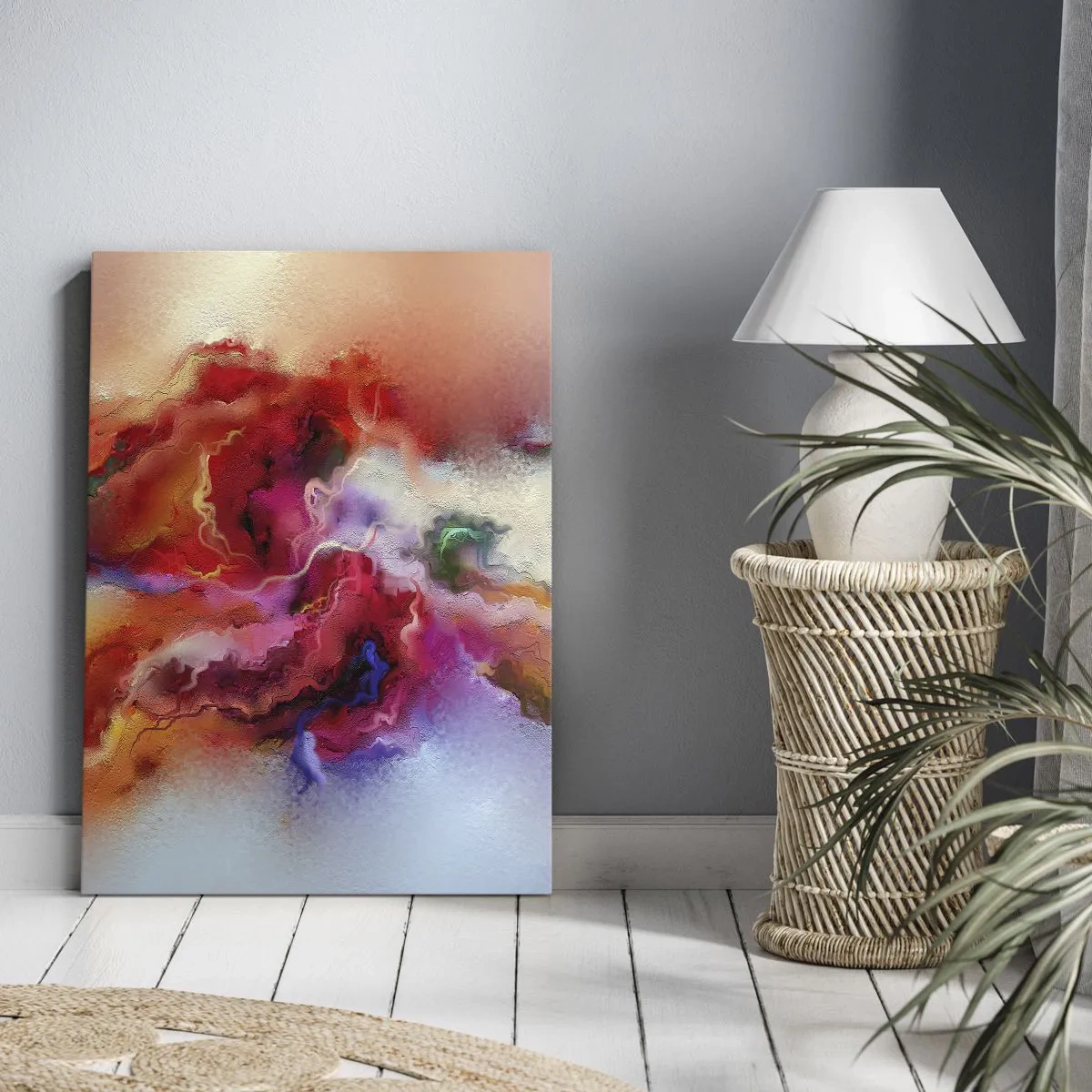 Obraz na płótnie - Kolorowa abstrakcja o dynamicznej kompozycji - 80x120cm - Jak pochwycić marzenia - dym - Nowoczesna dekoracja ścienna do salonu i sypialni ARTTOR