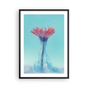 Plakat w czarnej ramie - Kwiat w otoczeniu barwnych strumieni na pastelowym tle - 50x70cm - W ożywczym objęciu - Nowoczesna dekoracja ścienna do salonu i sypialni ARTTOR