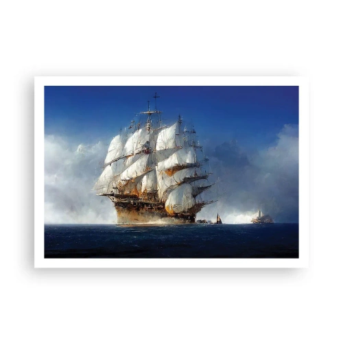 Plakat - Żaglowiec na otwartym morzu pod błękitnym niebem - 100x70cm - The great glory! - Nowoczesna dekoracja ścienna do salonu i sypialni ARTTOR