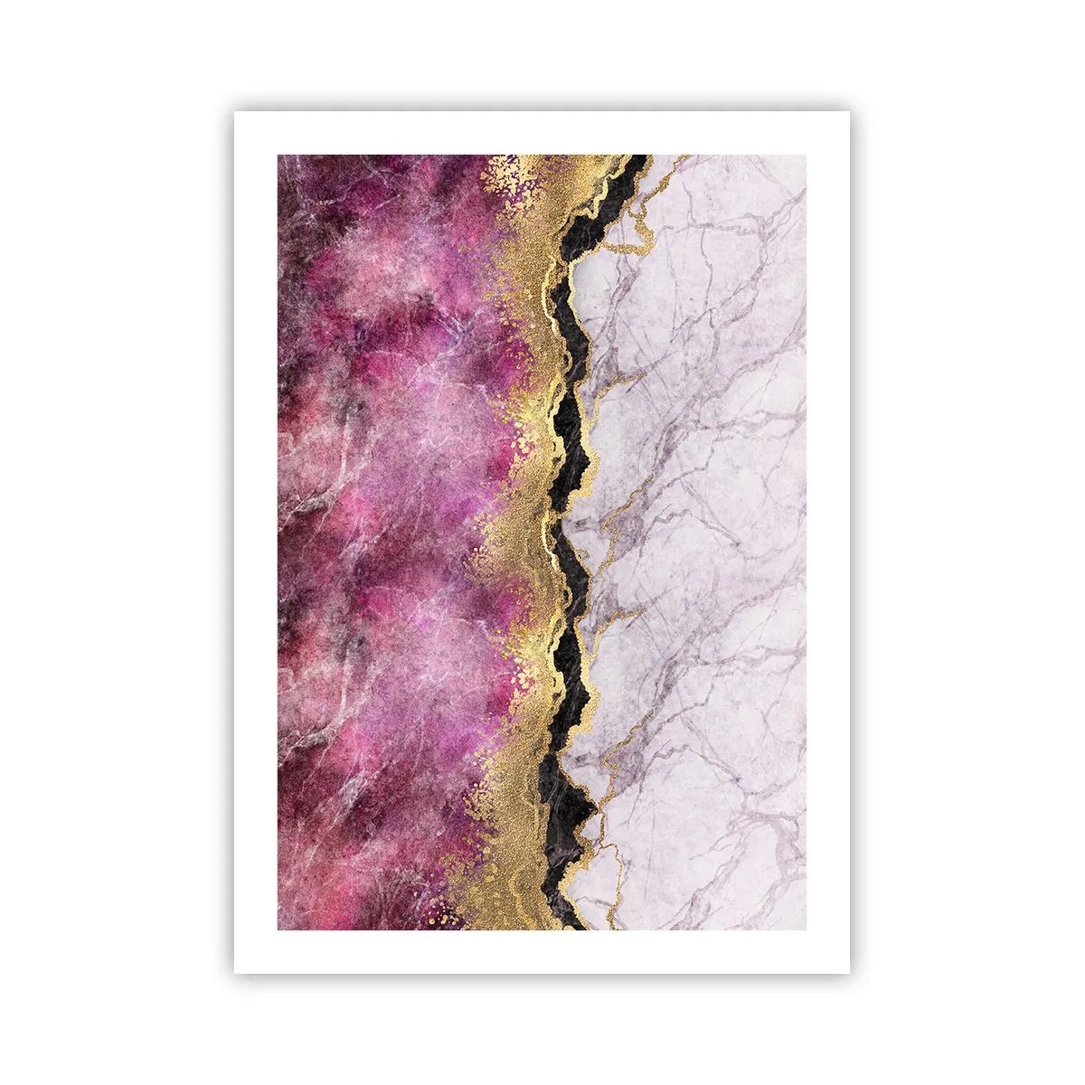 Plakat - Abstrakcja z marmurowym wzorem i złotymi akcentami - 50x70cm - Na granicy - Nowoczesna dekoracja ścienna do salonu, kuchni i sypialni ARTTOR