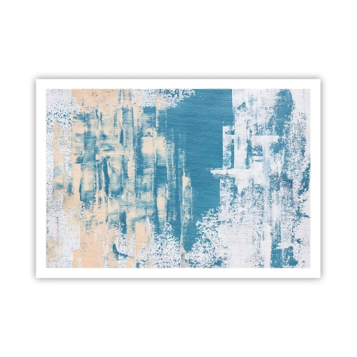 Plakat - Abstrakcyjna kompozycja w odcieniach błękitu i bieli - 100x70cm - Przez lodowy sopel - Nowoczesna dekoracja ścienna do salonu i sypialni ARTTOR
