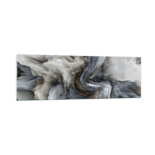 Obraz na szkle - Abstrakcyjny wir w odcieniach szarości i błękitu - 160x50cm - Kamień i kwiat - Nowoczesna dekoracja ścienna do salonu i sypialni ARTTOR