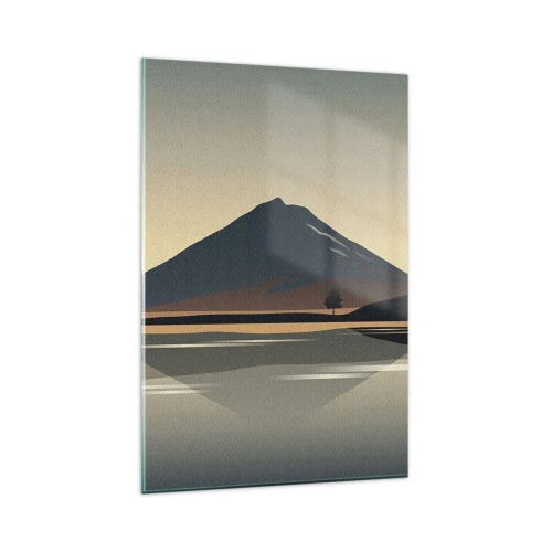 Obraz na szkle - Minimalistyczny krajobraz górski z odbiciem w wodzie - 80x120cm - Lustrzane odbicie - Nowoczesna dekoracja ścienna do salonu i sypialni ARTTOR