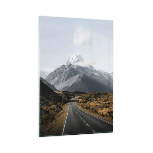 Obraz na szkle - Droga w górach otoczona malowniczym krajobrazem - 80x120cm - Droga do serca gór - Nowoczesna dekoracja ścienna do salonu i sypialni ARTTOR