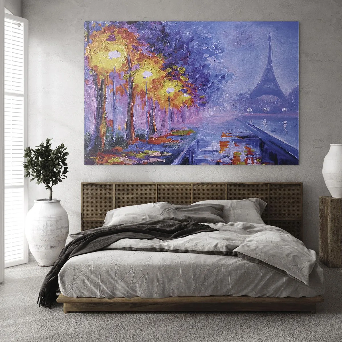 Obraz na szkle - Wieczorny spacer w Paryżu z wieżą Eiffla - 70x50cm - Wymarzony spacer - Nowoczesna dekoracja ścienna do salonu i sypialni ARTTOR