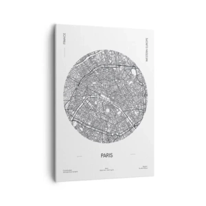 Obraz na płótnie - Mapa miasta Paryż w minimalistycznym wydaniu - 50x70cm - Anatomia Paryża - Nowoczesna dekoracja ścienna do salonu, kuchni i sypialni ARTTOR