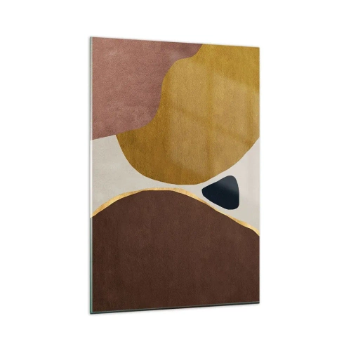 Obraz na szkle - Abstrakcyjna kompozycja z geometrycznymi kształtami w ciepłych barwach - 80x120cm - Abstrakcja – miejsce w przestrzeni - Nowoczesna dekoracja ścienna do salonu i sypialni ARTTOR