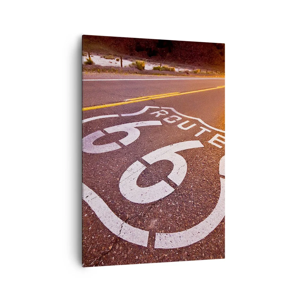 Obraz na płótnie - Droga Route 66 o zachodzie słońca - 70x100cm - Słynna droga 66 - Nowoczesna dekoracja ścienna do salonu i sypialni ARTTOR