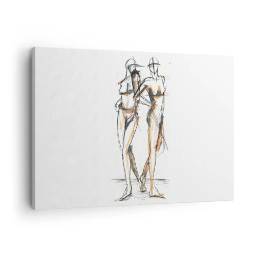 Obraz na płótnie - Artystyczny szkic dwóch sylwetek na białym tle - 70x50cm - Studium wdzięku - Nowoczesna dekoracja ścienna do salonu i sypialni ARTTOR