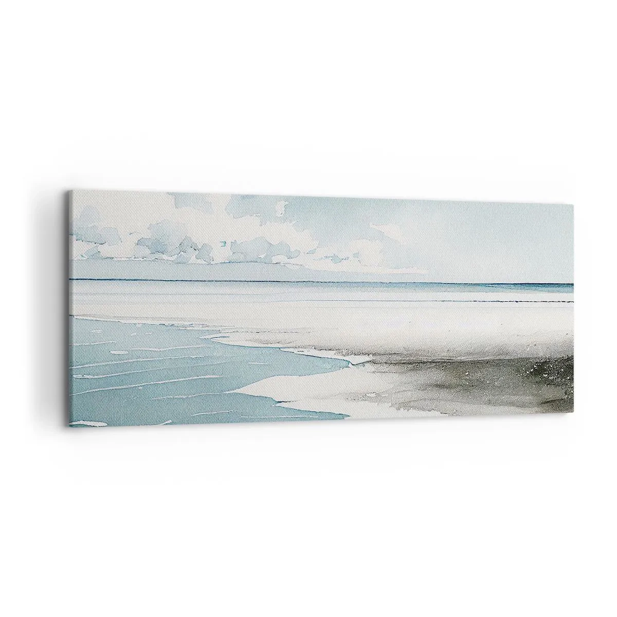 Obraz na płótnie - Spokojne morze i plaża w jasnych odcieniach błękitu - 120x50cm - Łagodny przypływ - Nowoczesna dekoracja ścienna do salonu i sypialni ARTTOR