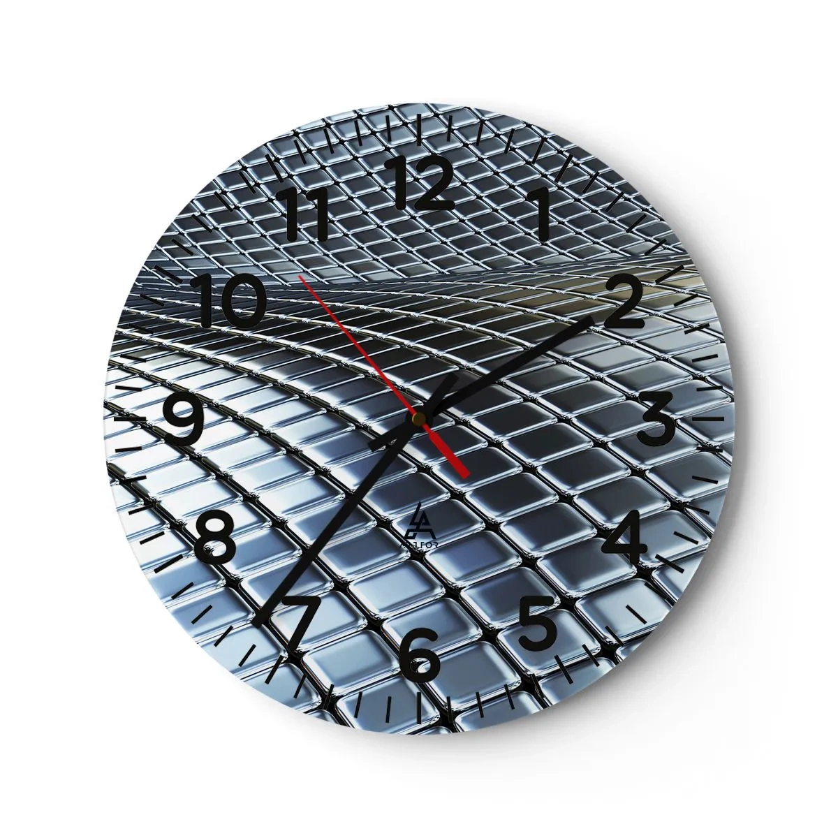 Zegar ścienny - Metaliczna srebrna fala - 40x40 cm