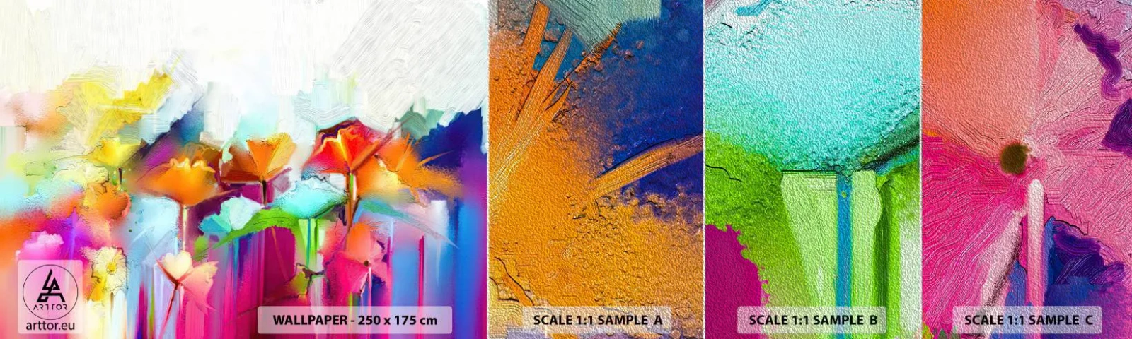 Fototapeta Próbka Premium Sand - Tęcza zakwitła - Abstrakcja, Kwiaty, Sztuka - 100x30 cm