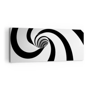 Obraz na płótnie - Abstrakcyjna czarno-biała spirala z efektem wiru - 120x50cm - Poddać się wirowi? - Nowoczesna dekoracja ścienna do salonu i sypialni ARTTOR