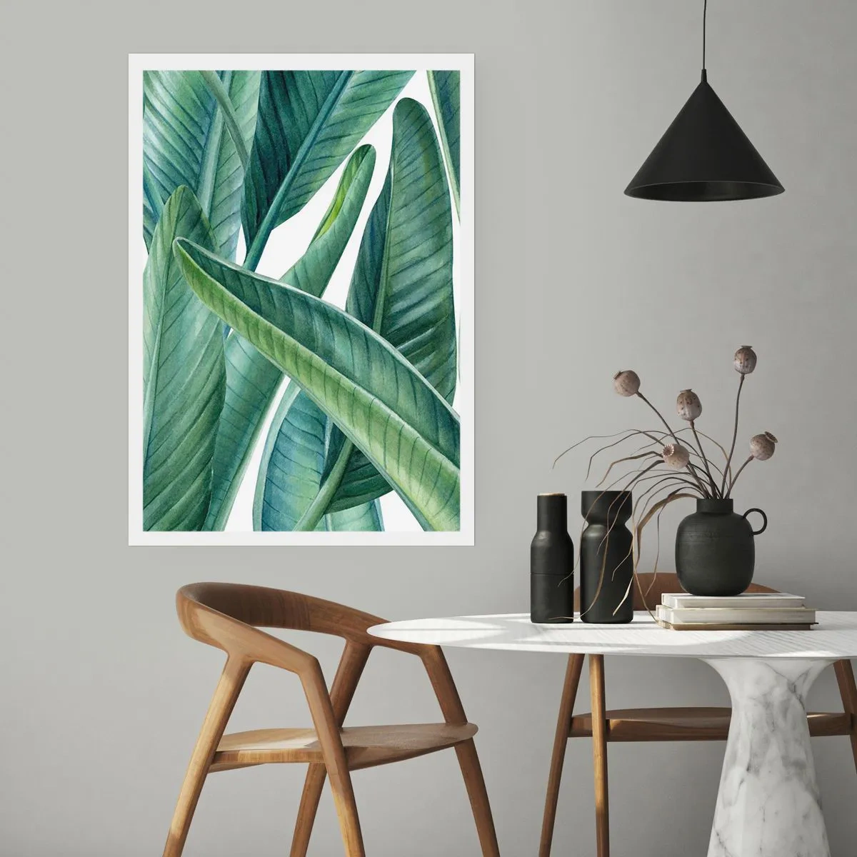 Plakat - Zielone liście bananowca w akwarelowym stylu - 50x70cm - Zieleń sama w sobie - Nowoczesna dekoracja ścienna do salonu, kuchni i sypialni ARTTOR