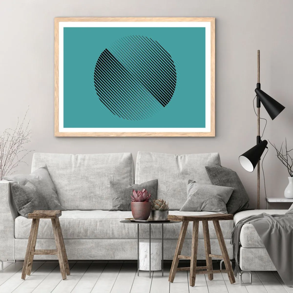 Plakat w ramie jasny dąb - Koło – geometryczna wariacja - 91x61 cm