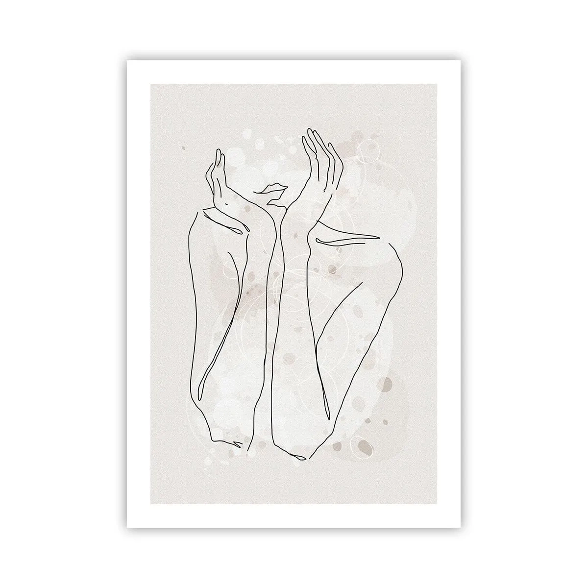 Plakat - Konturowy rysunek dłoni z abstrakcyjnym tłem w odcieniach beżu - 50x70cm - Rozmarzona chwila - Nowoczesna dekoracja ścienna do salonu, kuchni i sypialni ARTTOR