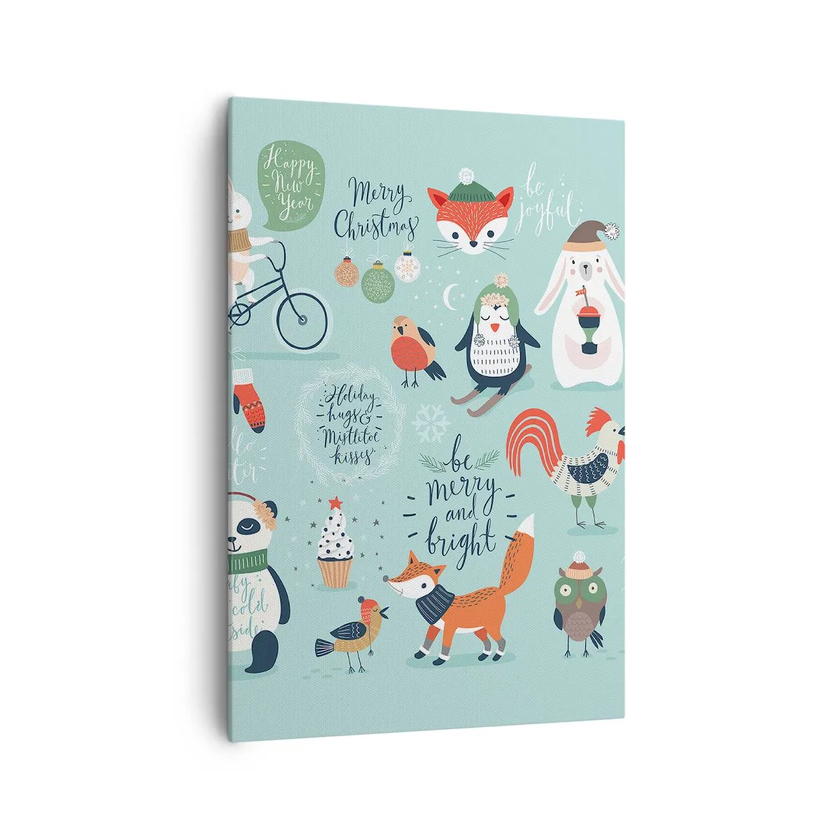 Obraz na płótnie - Świąteczna ilustracja zwierząt w zimowym klimacie - 70x100cm - Niech zawsze już będą święta! - Nowoczesna dekoracja ścienna do salonu i sypialni ARTTOR