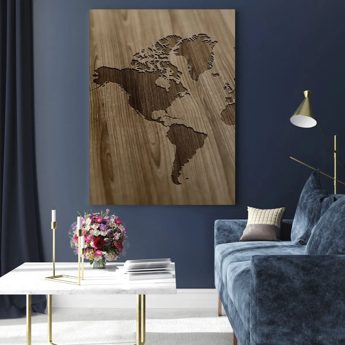 Obraz na szkle - Mapa świata wycięta w drewnianej powierzchni - 50x70cm - Świat podany na stole - Nowoczesna dekoracja ścienna do salonu, kuchni i sypialni ARTTOR