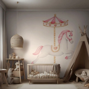 Fototapeta Premium Canvas - Ruszył z kopyta - Koń, Karuzela, Dziewczęcy - 250x175 cm