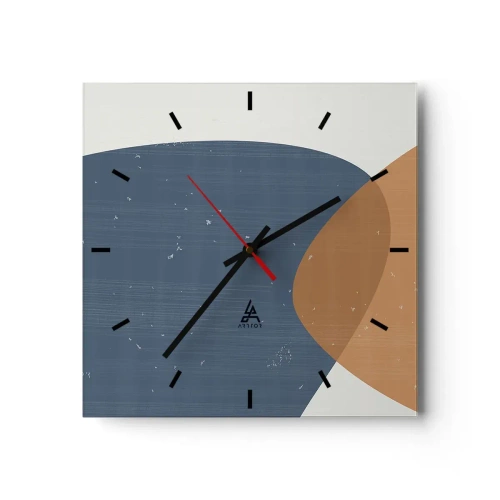 Zegar ścienny - Minimalistyczna kompozycja geometryczna w odcieniach niebieskiego i pomarańczowego - 30x30cm - Owale i wpływy - Nowoczesna dekoracja ścienna do salonu i sypialni ARTTOR