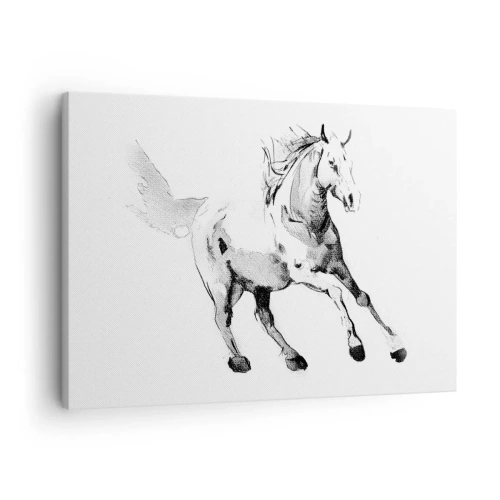 Obraz na płótnie - Szkic galopującego konia w odcieniach czerni i bieli - 70x50cm - Nieujarzmiona dusza - Nowoczesna dekoracja ścienna do salonu i sypialni ARTTOR