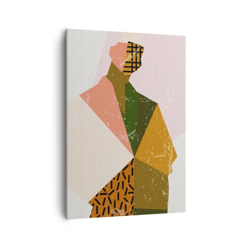 Obraz na płótnie - Abstrakcyjna postać ludzka złożona z geometrycznych kształtów i wzorów - 50x70cm - Człowiek – istota złożona - Nowoczesna dekoracja ścienna do salonu, kuchni i sypialni ARTTOR