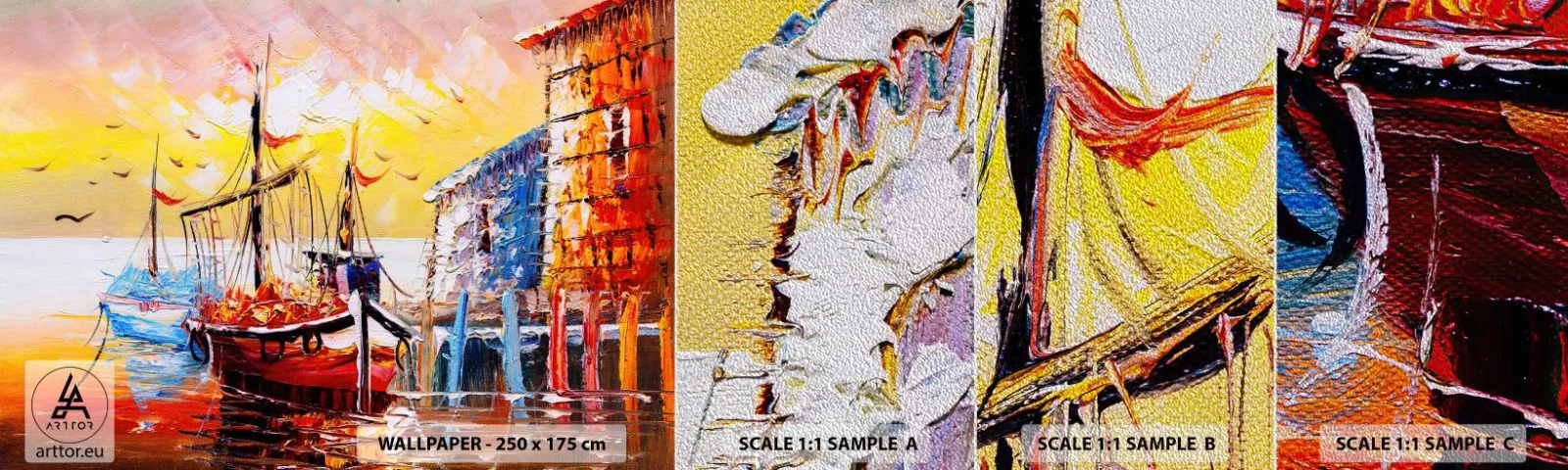 Fototapeta Próbka Premium Sand - Szczęśliwy powrót - Krajobraz, Port Rybacki, Łódki - 100x30 cm