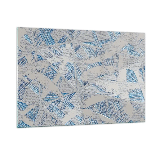 Obraz na szkle - Geometryczne wzory w odcieniach szarości i niebieskiego - 120x80cm - W szaroniebieskim labiryncie - Nowoczesna dekoracja ścienna do salonu, kuchni i sypialni ARTTOR