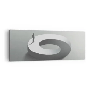 Obraz na płótnie - Człowiek na szarej, abstrakcyjnej konstrukcji - 140x50cm - I bądź tu mądry - Nowoczesna dekoracja ścienna do salonu i sypialni ARTTOR